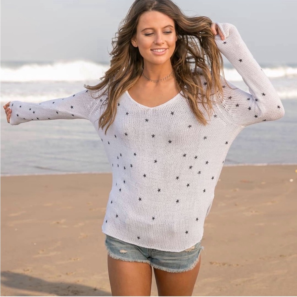Wooden Ships by Paola Buendia Mini Stars V-Neck Shirt Tails Cotton Sweater